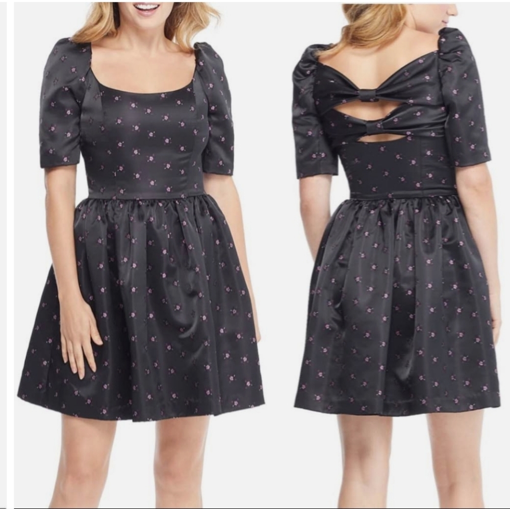 Gal Meets Glam Size 4 Maude Daisy Satin Jacquard Bow Back Dress NEW Msrp $210